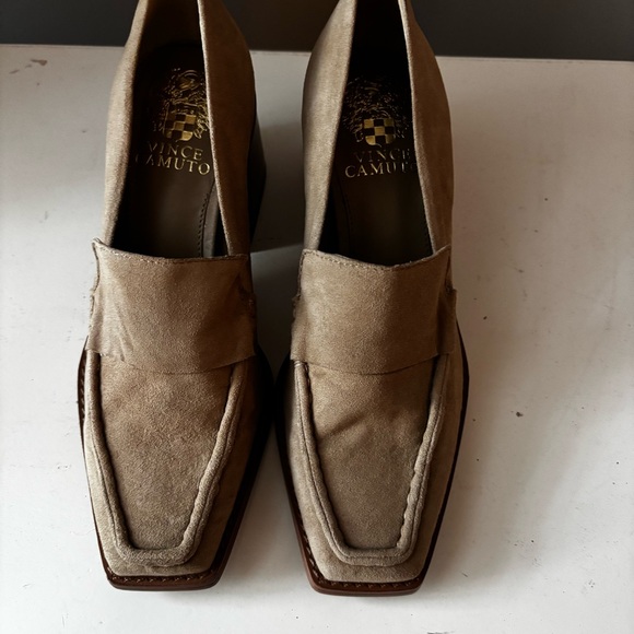 Vince Camuto Beige Suede Leather Loafers Block Heel size 6 - Picture 3 of 8